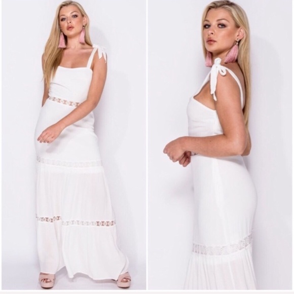 Natalia | White Lace Trim Maxi Dress - Picture 2 of 4